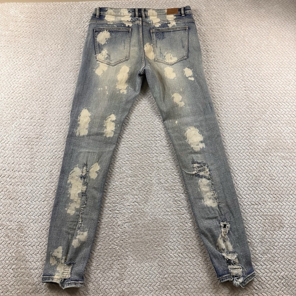 Crysp Denim Mens Jeans 34x34 Distressed Bleach Splatter Graffiti Moto Style Rock - Picture 2 of 15
